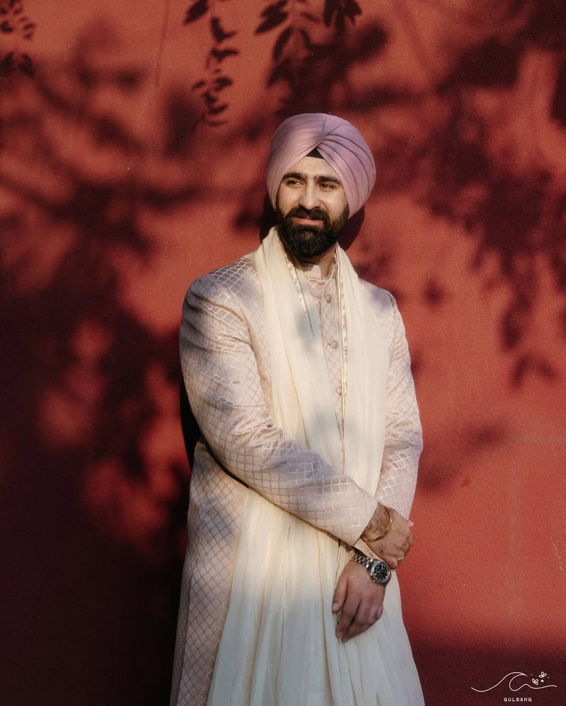 Pale patterned sherwani