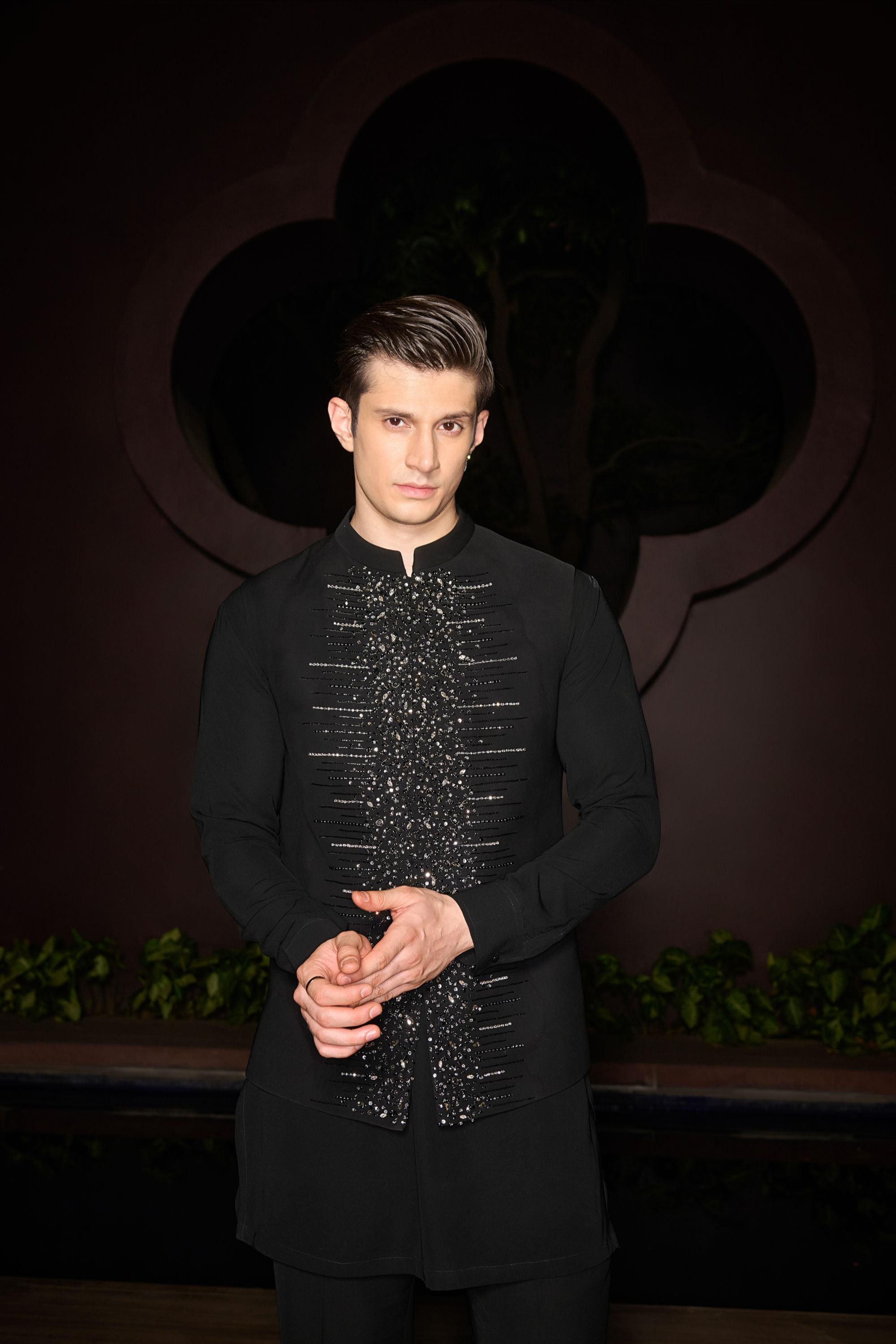 Noir Crest Nehru Jacket Set