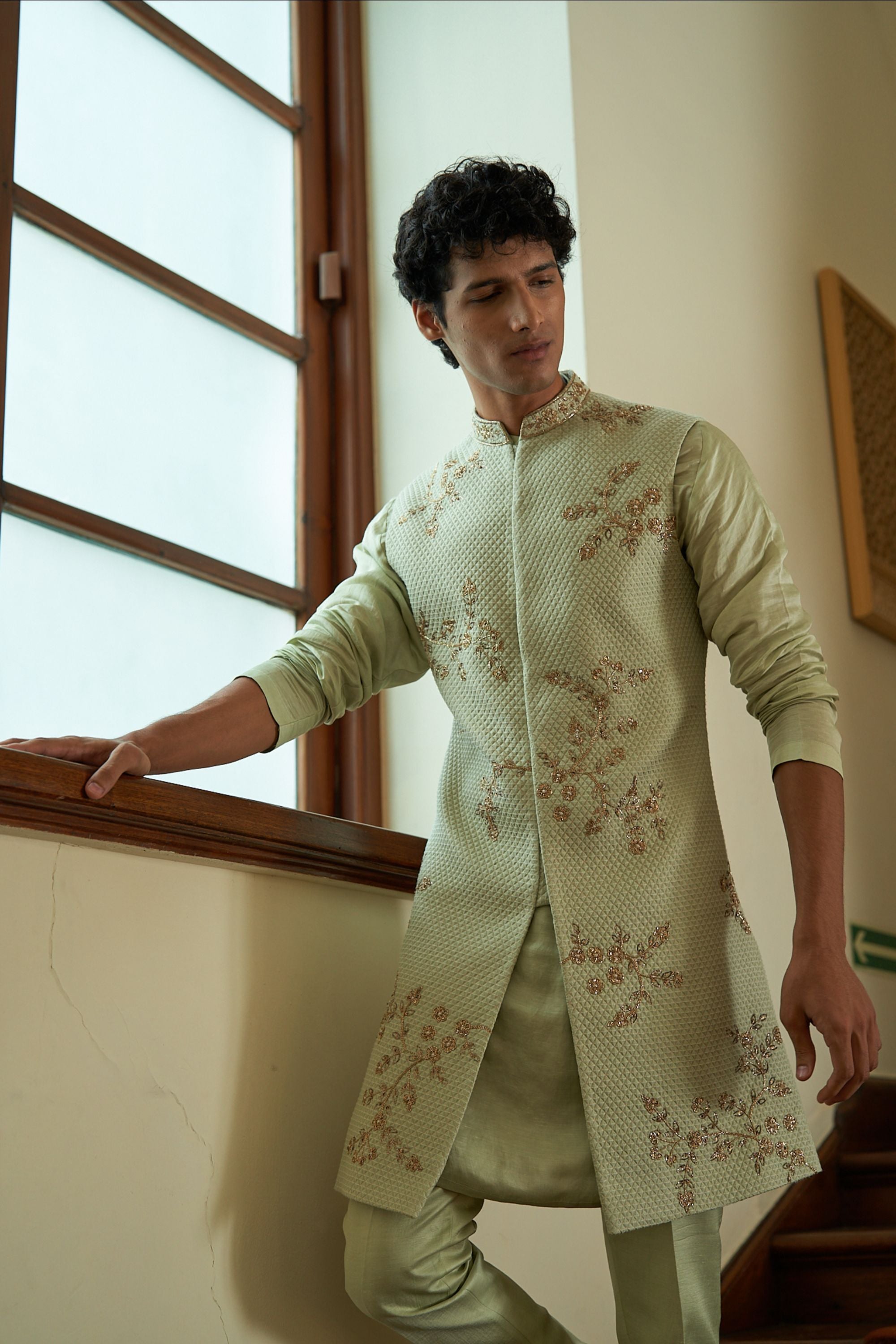 Celedon Sleeveless Sherwani